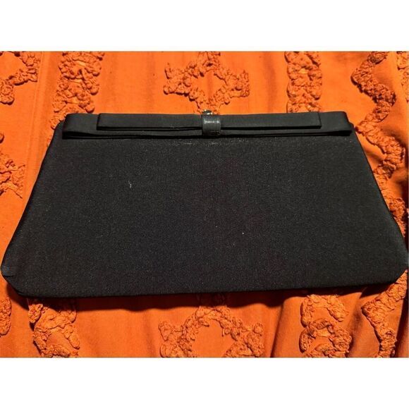 HL USA formal evening event black tie clutch hold chain black bow - Picture 6 of 15